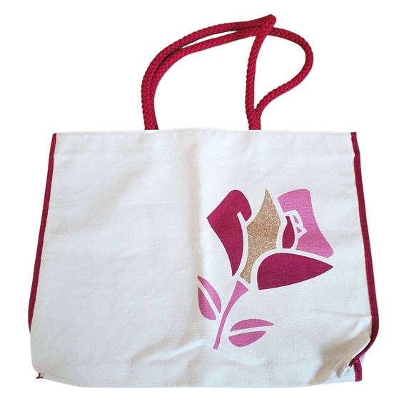 Lancome Pink and Gold Floral Canvas Tote. G0090 - Picture 1 of 6